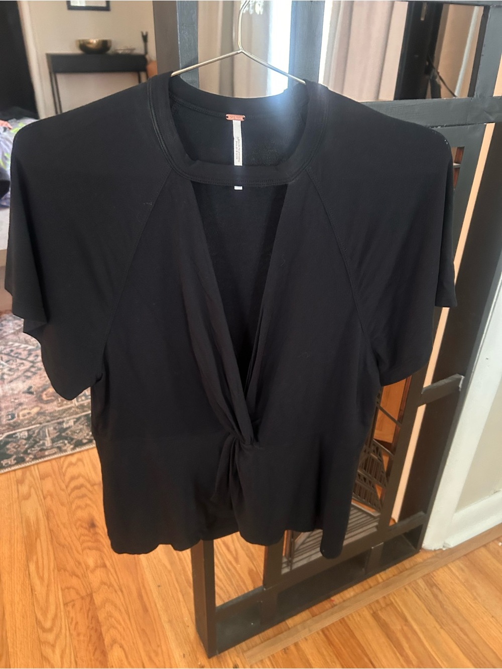 Free People Women’s Black Knot-Front Short Sleeve Top